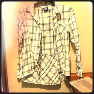 Blue and white buttoned down long sleeve shirt!!